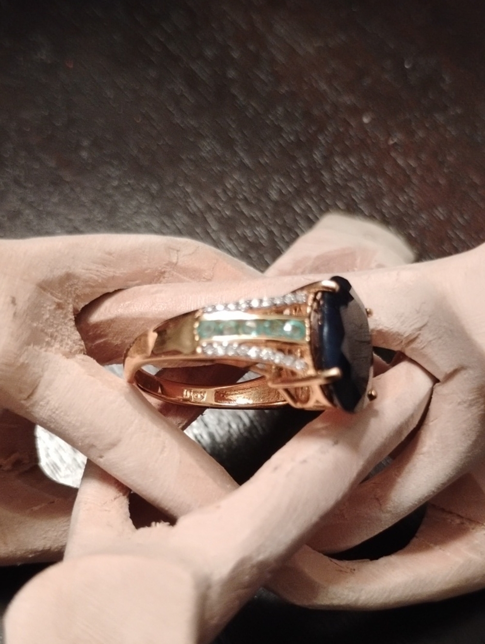 Blue Sapphire Multi Gemstone Ring In 18k Vermeil YG Over Sterling Silver - Picture 3 of 7